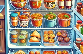 a variety of Indian foods stored in a freezer