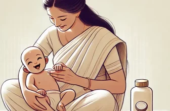 a mother applying coconut oil to her smiling baby