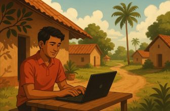 a person remotely working from rural India