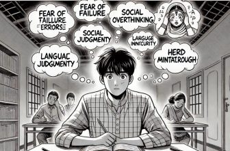 a student sitting at a desk, surrounded by thought bubbles representing common thinking errors