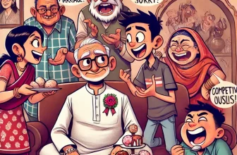 a typical Indian family gathering, featuring various quirky and relatable moments