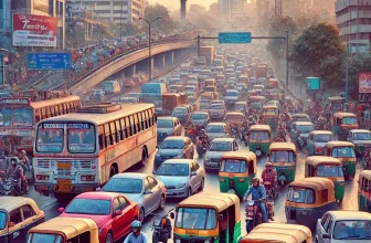illustration heavy traffic congestion in Bengaluru, India