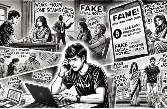 illustration showing common work-from-home job scams in India