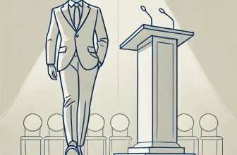 person walking confidently towards a podium