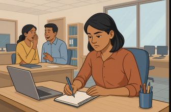 hard working woman ignoring office gossip