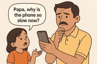 a girl asking father about slow smartphone
