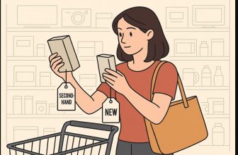 a shopper comparing new and used item in store