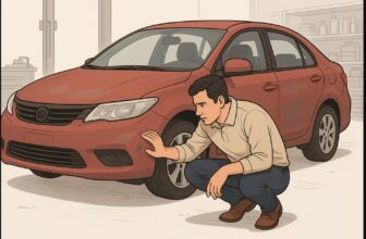 a car owner in India checking minor dent and paint problem in front bumper