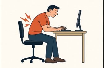 a corporate worker with back pain working on pc