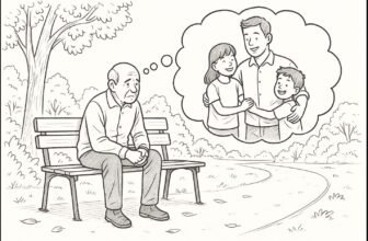 a sad old man in park thinking about kids